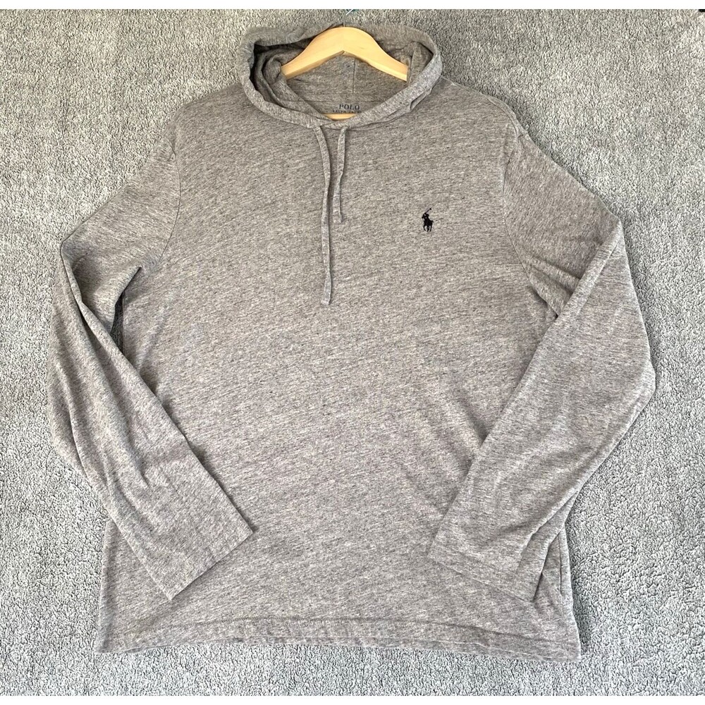 Polo Ralph Lauren Men's Long Sleeve Shirt Hooded Gray 100% Cotton Size Large